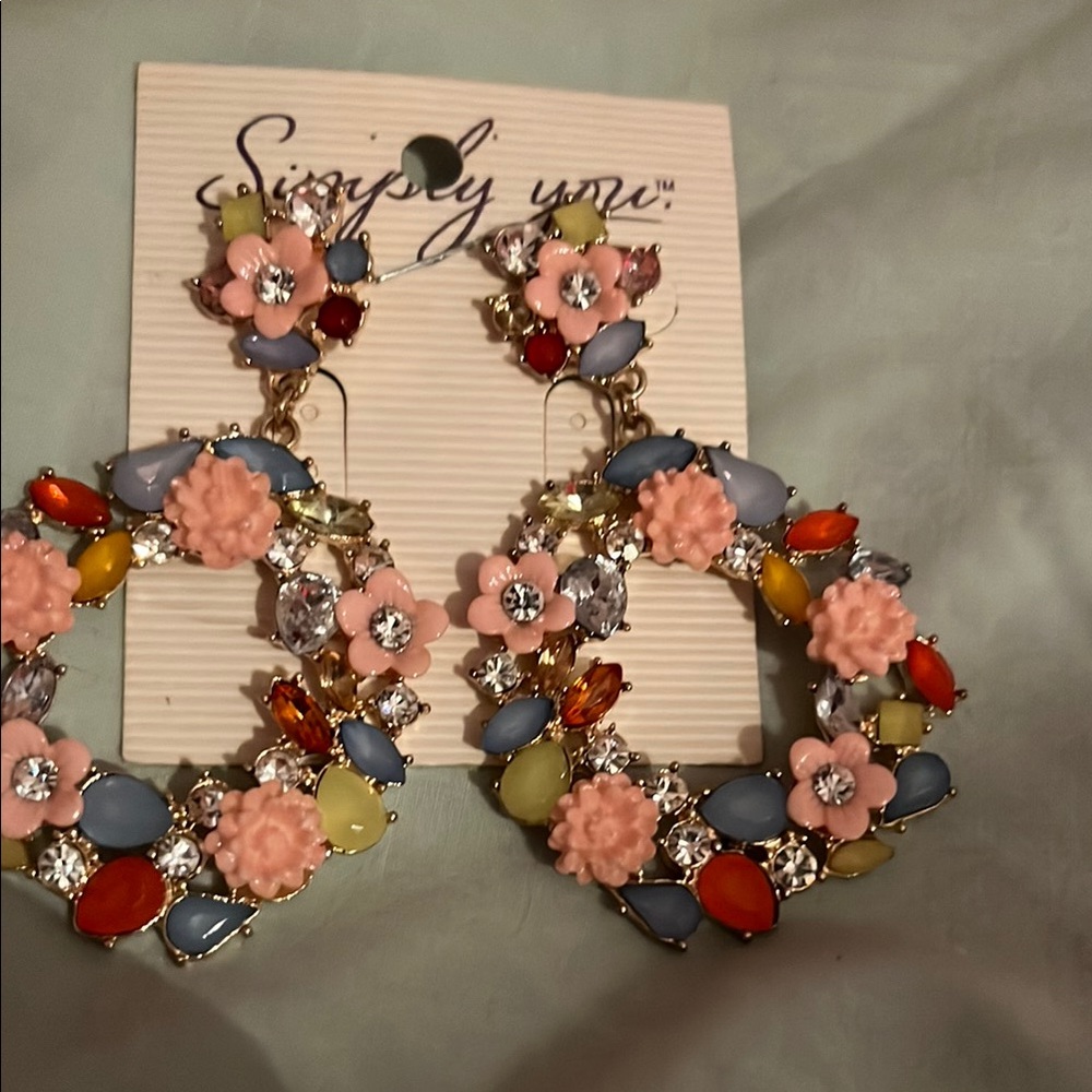 Pink and Blue Floral Earrings with Vintage Charm